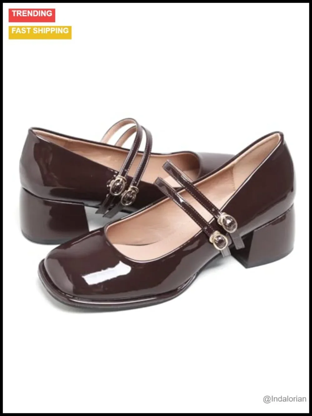 Chunky Low Block Heel Mary Janes Pumps for Women PU Leather Work Shoes
